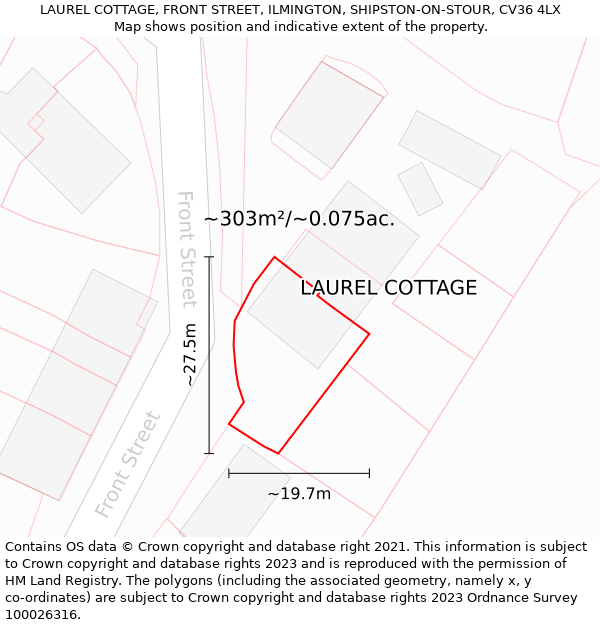 LAUREL COTTAGE, FRONT STREET, ILMINGTON, SHIPSTON-ON-STOUR, CV36 4LX: Plot and title map