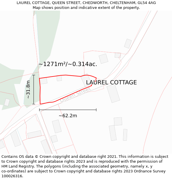 LAUREL COTTAGE, QUEEN STREET, CHEDWORTH, CHELTENHAM, GL54 4AG: Plot and title map