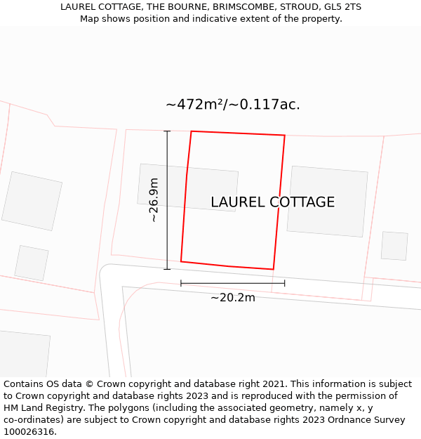 LAUREL COTTAGE, THE BOURNE, BRIMSCOMBE, STROUD, GL5 2TS: Plot and title map