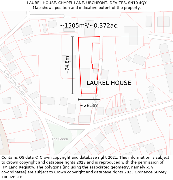 LAUREL HOUSE, CHAPEL LANE, URCHFONT, DEVIZES, SN10 4QY: Plot and title map