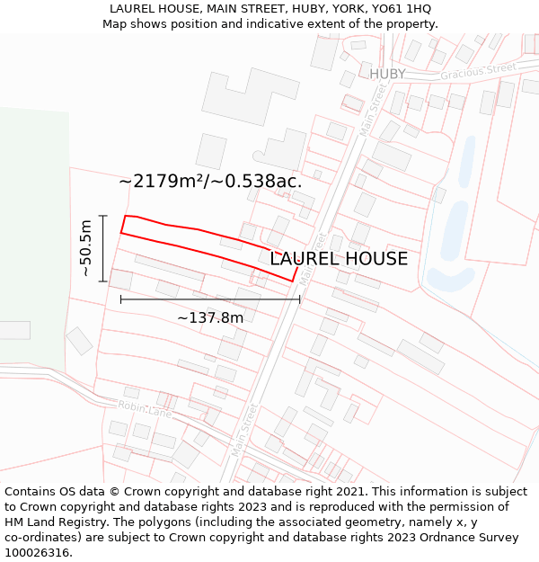 LAUREL HOUSE, MAIN STREET, HUBY, YORK, YO61 1HQ: Plot and title map