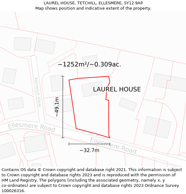 LAUREL HOUSE, TETCHILL, ELLESMERE, SY12 9AP: Plot and title map