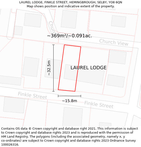 LAUREL LODGE, FINKLE STREET, HEMINGBROUGH, SELBY, YO8 6QN: Plot and title map