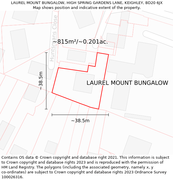 LAUREL MOUNT BUNGALOW, HIGH SPRING GARDENS LANE, KEIGHLEY, BD20 6JX: Plot and title map