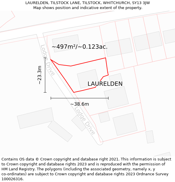 LAURELDEN, TILSTOCK LANE, TILSTOCK, WHITCHURCH, SY13 3JW: Plot and title map