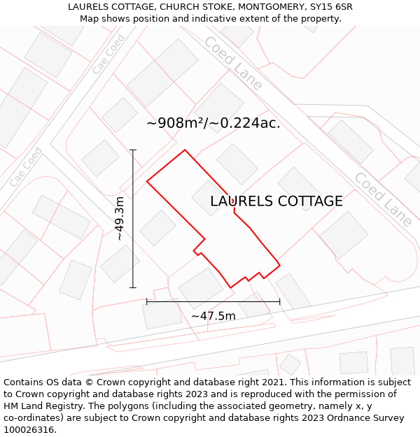 LAURELS COTTAGE, CHURCH STOKE, MONTGOMERY, SY15 6SR: Plot and title map