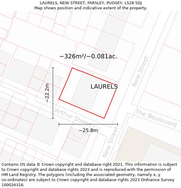 LAURELS, NEW STREET, FARSLEY, PUDSEY, LS28 5DJ: Plot and title map