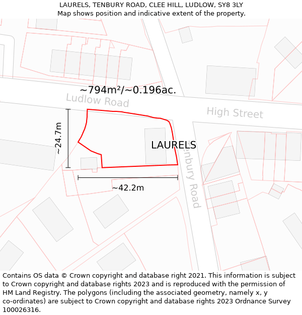 LAURELS, TENBURY ROAD, CLEE HILL, LUDLOW, SY8 3LY: Plot and title map