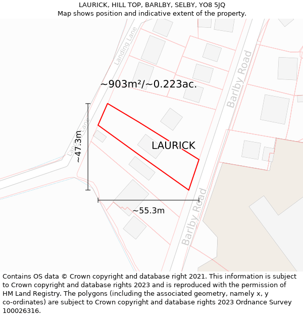 LAURICK, HILL TOP, BARLBY, SELBY, YO8 5JQ: Plot and title map