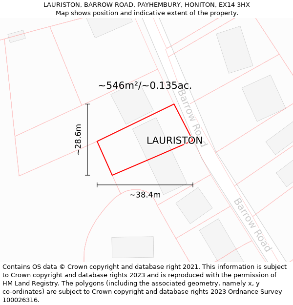 LAURISTON, BARROW ROAD, PAYHEMBURY, HONITON, EX14 3HX: Plot and title map