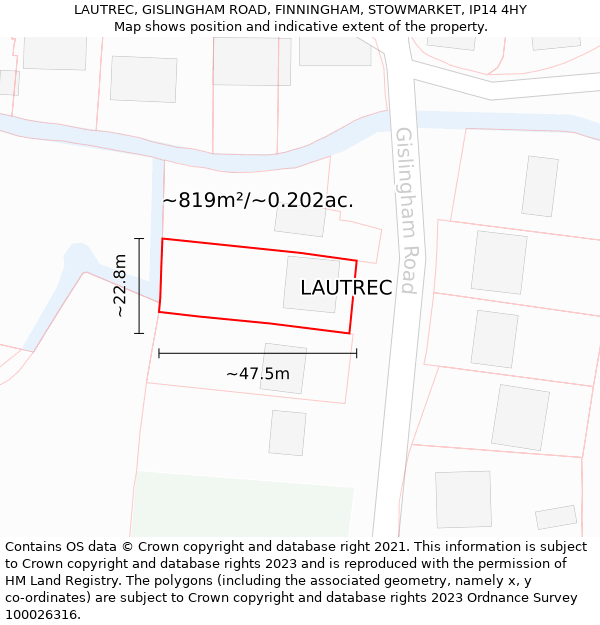 LAUTREC, GISLINGHAM ROAD, FINNINGHAM, STOWMARKET, IP14 4HY: Plot and title map