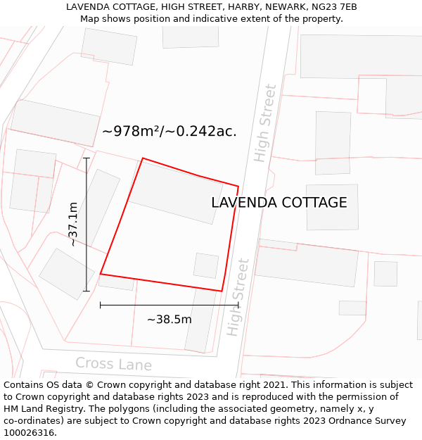 LAVENDA COTTAGE, HIGH STREET, HARBY, NEWARK, NG23 7EB: Plot and title map