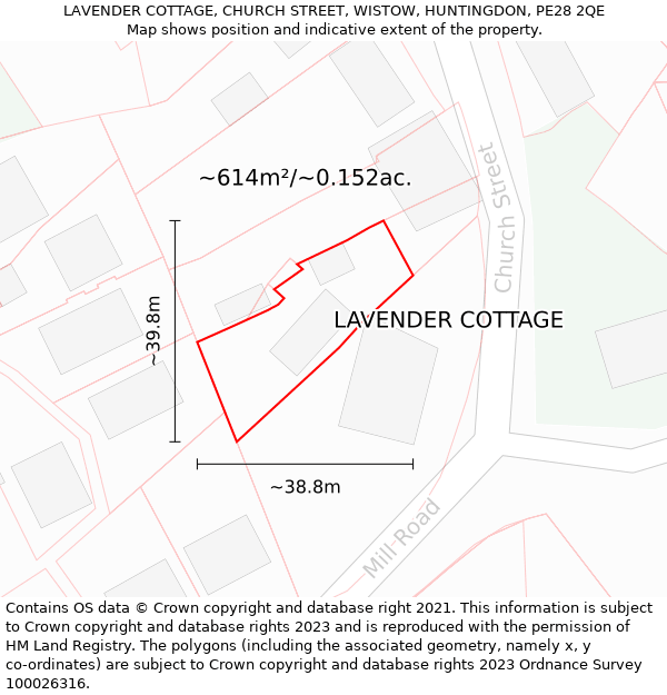 LAVENDER COTTAGE, CHURCH STREET, WISTOW, HUNTINGDON, PE28 2QE: Plot and title map