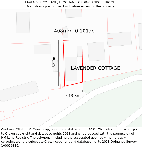 LAVENDER COTTAGE, FROGHAM, FORDINGBRIDGE, SP6 2HT: Plot and title map