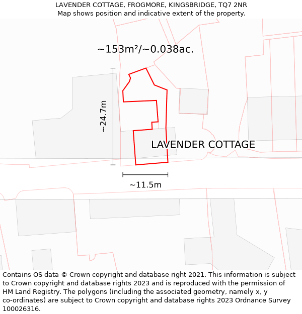LAVENDER COTTAGE, FROGMORE, KINGSBRIDGE, TQ7 2NR: Plot and title map