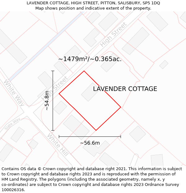 LAVENDER COTTAGE, HIGH STREET, PITTON, SALISBURY, SP5 1DQ: Plot and title map