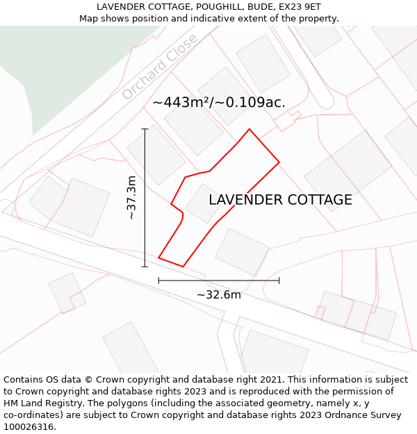 LAVENDER COTTAGE, POUGHILL, BUDE, EX23 9ET: Plot and title map