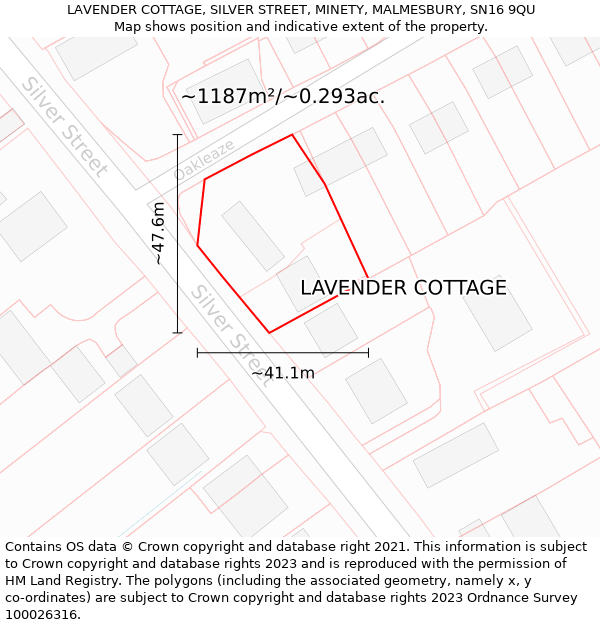 LAVENDER COTTAGE, SILVER STREET, MINETY, MALMESBURY, SN16 9QU: Plot and title map