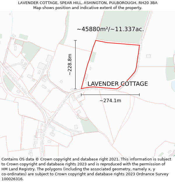 LAVENDER COTTAGE, SPEAR HILL, ASHINGTON, PULBOROUGH, RH20 3BA: Plot and title map