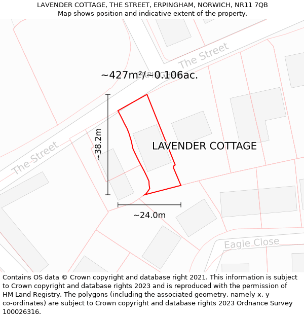 LAVENDER COTTAGE, THE STREET, ERPINGHAM, NORWICH, NR11 7QB: Plot and title map