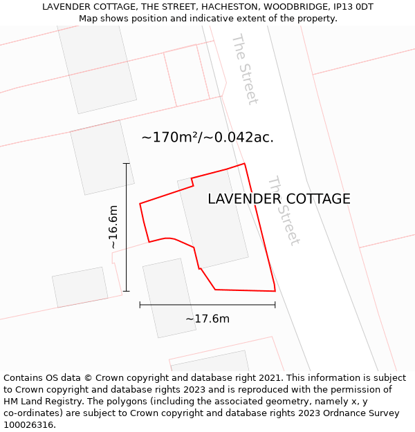 LAVENDER COTTAGE, THE STREET, HACHESTON, WOODBRIDGE, IP13 0DT: Plot and title map