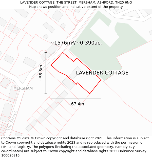 LAVENDER COTTAGE, THE STREET, MERSHAM, ASHFORD, TN25 6NQ: Plot and title map