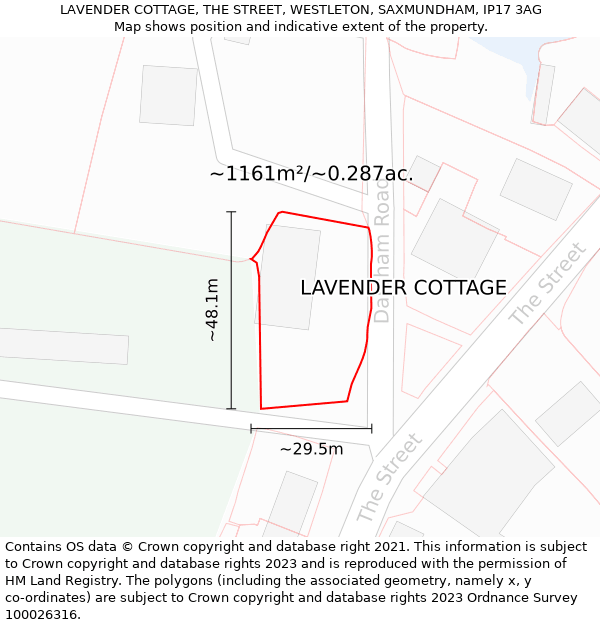 LAVENDER COTTAGE, THE STREET, WESTLETON, SAXMUNDHAM, IP17 3AG: Plot and title map