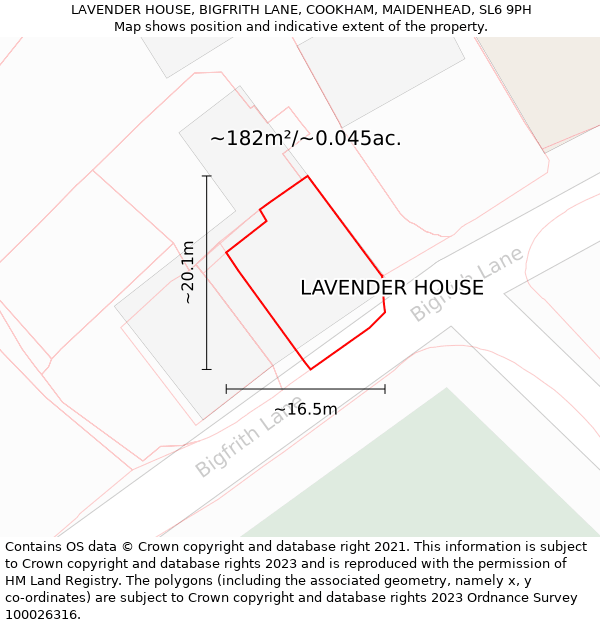 LAVENDER HOUSE, BIGFRITH LANE, COOKHAM, MAIDENHEAD, SL6 9PH: Plot and title map