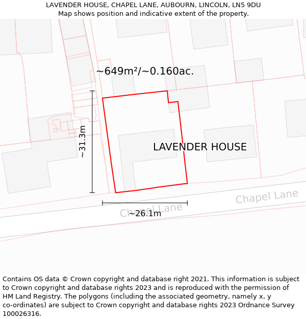 LAVENDER HOUSE, CHAPEL LANE, AUBOURN, LINCOLN, LN5 9DU: Plot and title map