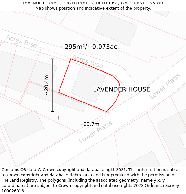 LAVENDER HOUSE, LOWER PLATTS, TICEHURST, WADHURST, TN5 7BY: Plot and title map