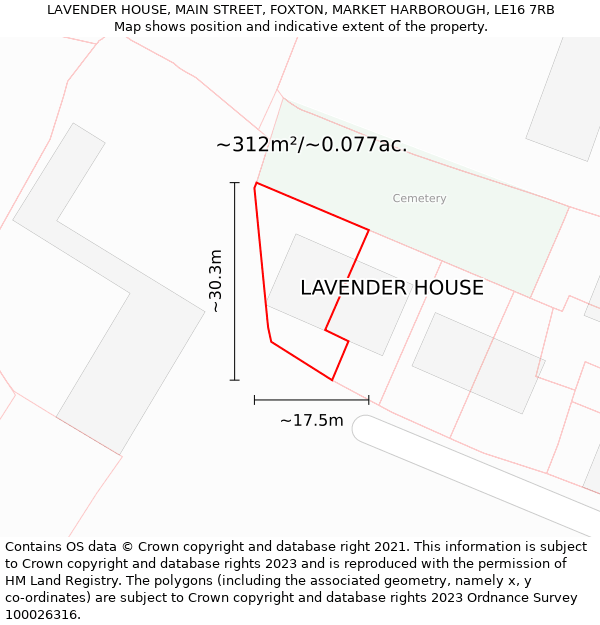 LAVENDER HOUSE, MAIN STREET, FOXTON, MARKET HARBOROUGH, LE16 7RB: Plot and title map