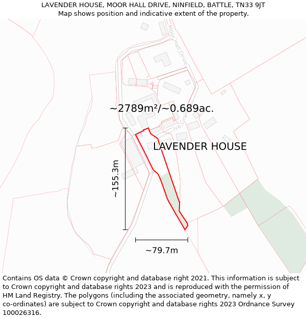 LAVENDER HOUSE, MOOR HALL DRIVE, NINFIELD, BATTLE, TN33 9JT: Plot and title map