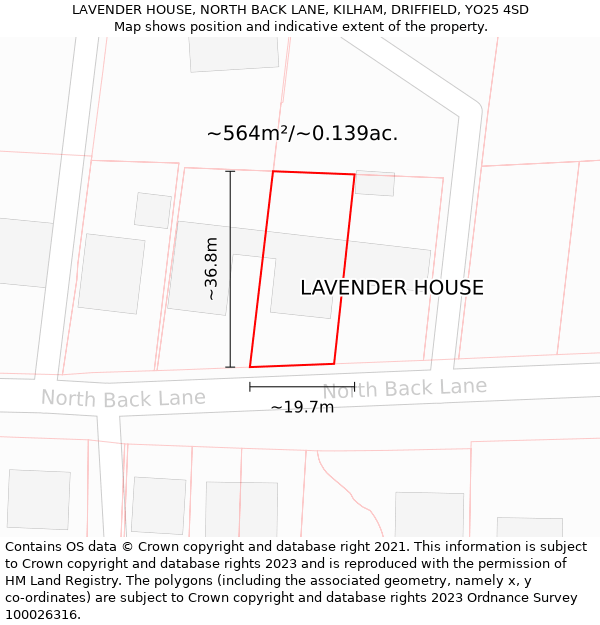 LAVENDER HOUSE, NORTH BACK LANE, KILHAM, DRIFFIELD, YO25 4SD: Plot and title map