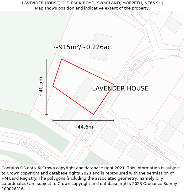 LAVENDER HOUSE, OLD PARK ROAD, SWARLAND, MORPETH, NE65 9HJ: Plot and title map