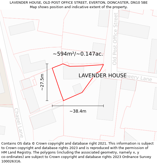 LAVENDER HOUSE, OLD POST OFFICE STREET, EVERTON, DONCASTER, DN10 5BE: Plot and title map