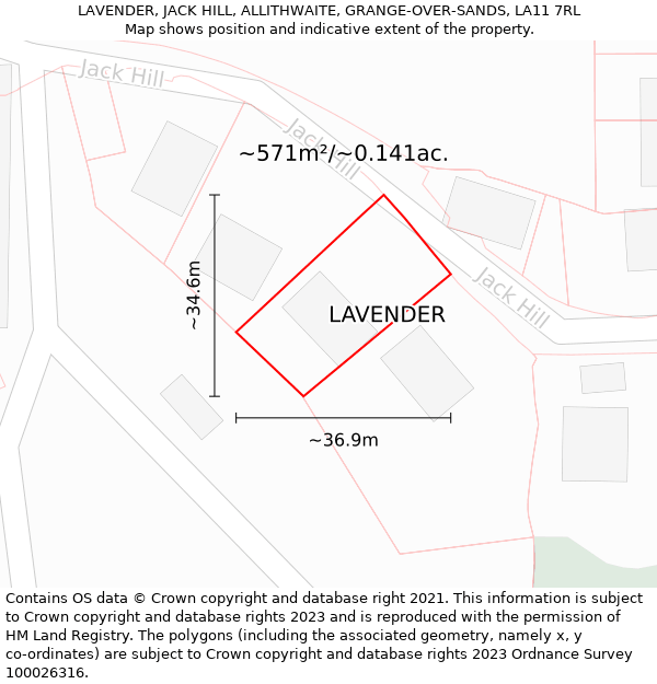 LAVENDER, JACK HILL, ALLITHWAITE, GRANGE-OVER-SANDS, LA11 7RL: Plot and title map