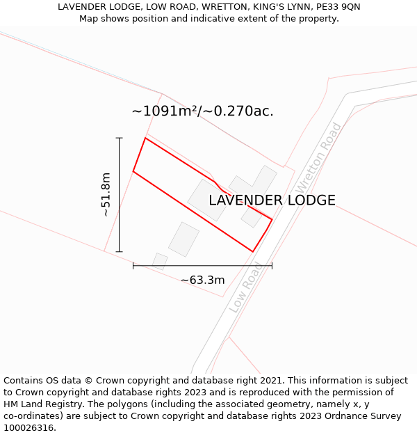 LAVENDER LODGE, LOW ROAD, WRETTON, KING'S LYNN, PE33 9QN: Plot and title map