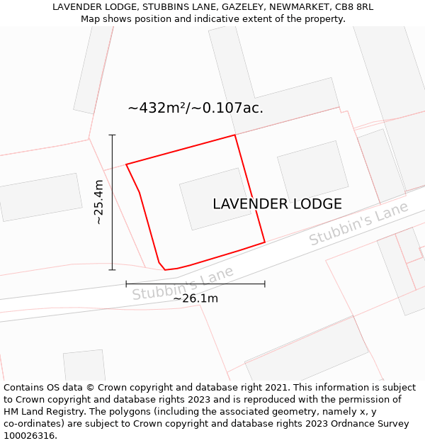 LAVENDER LODGE, STUBBINS LANE, GAZELEY, NEWMARKET, CB8 8RL: Plot and title map