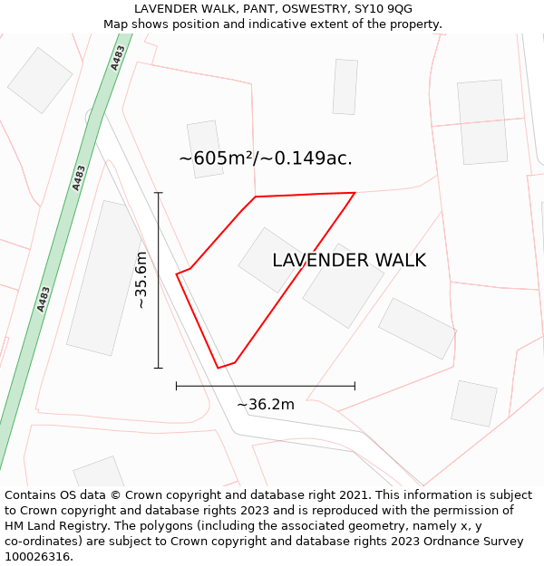 LAVENDER WALK, PANT, OSWESTRY, SY10 9QG: Plot and title map