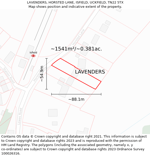 LAVENDERS, HORSTED LANE, ISFIELD, UCKFIELD, TN22 5TX: Plot and title map