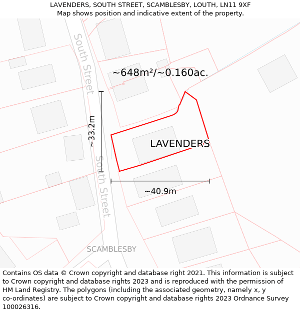 LAVENDERS, SOUTH STREET, SCAMBLESBY, LOUTH, LN11 9XF: Plot and title map