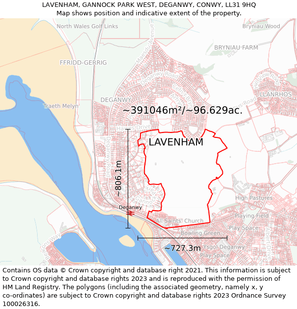 LAVENHAM, GANNOCK PARK WEST, DEGANWY, CONWY, LL31 9HQ: Plot and title map