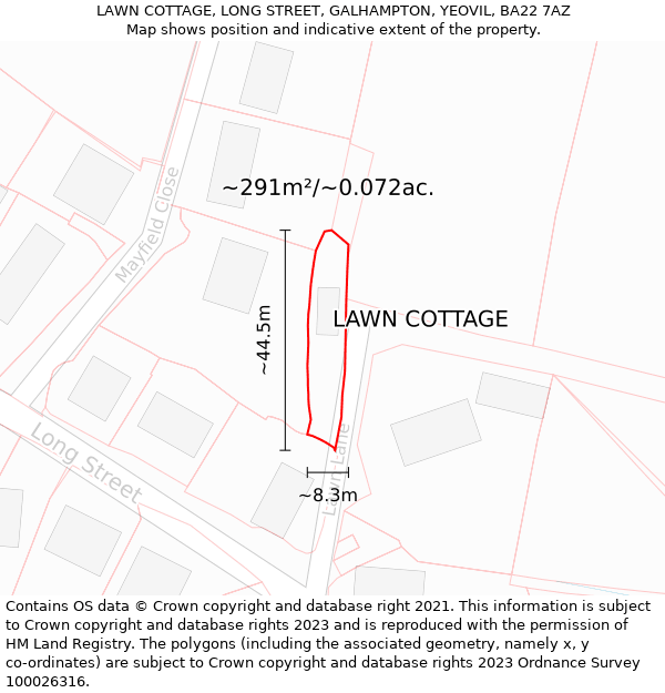 LAWN COTTAGE, LONG STREET, GALHAMPTON, YEOVIL, BA22 7AZ: Plot and title map
