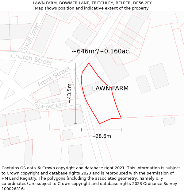 LAWN FARM, BOWMER LANE, FRITCHLEY, BELPER, DE56 2FY: Plot and title map