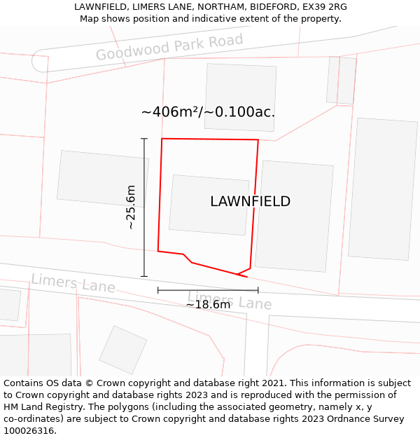 LAWNFIELD, LIMERS LANE, NORTHAM, BIDEFORD, EX39 2RG: Plot and title map