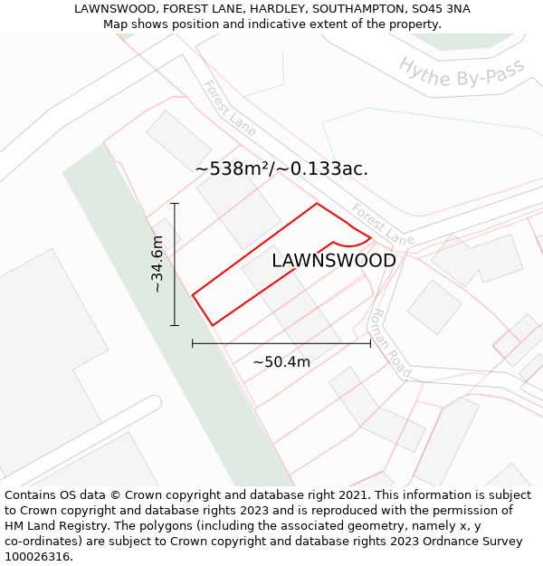 LAWNSWOOD, FOREST LANE, HARDLEY, SOUTHAMPTON, SO45 3NA: Plot and title map