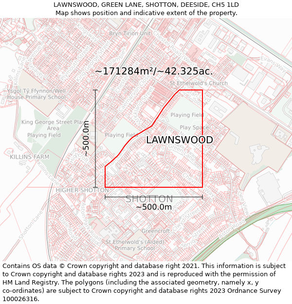 LAWNSWOOD, GREEN LANE, SHOTTON, DEESIDE, CH5 1LD: Plot and title map