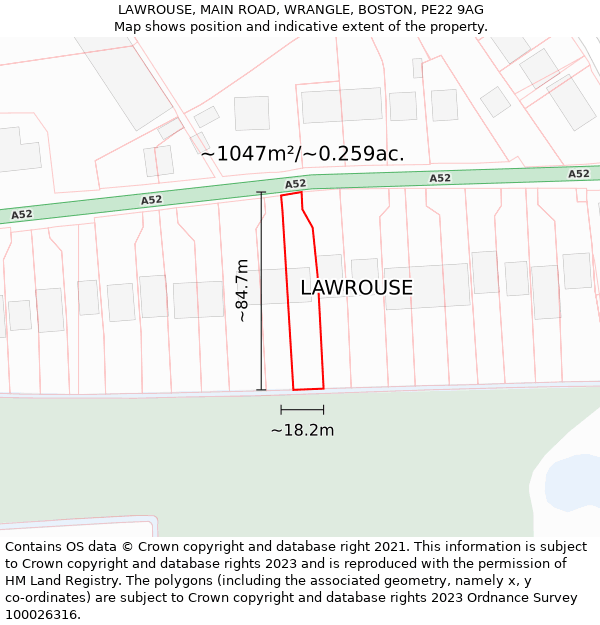 LAWROUSE, MAIN ROAD, WRANGLE, BOSTON, PE22 9AG: Plot and title map