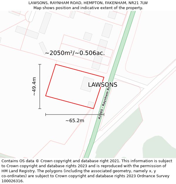 LAWSONS, RAYNHAM ROAD, HEMPTON, FAKENHAM, NR21 7LW: Plot and title map