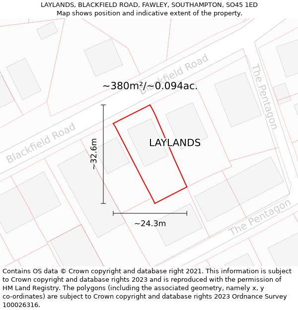 LAYLANDS, BLACKFIELD ROAD, FAWLEY, SOUTHAMPTON, SO45 1ED: Plot and title map